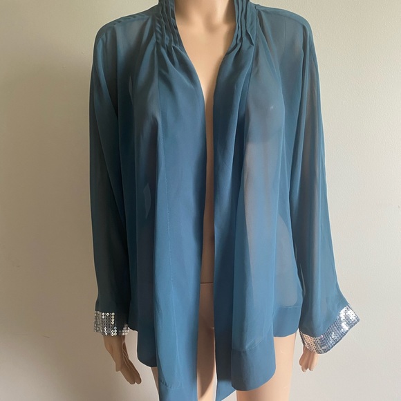 3/$35 Soft Surroundings Sequin Sleeve  Sheer Cardigan - Picture 4 of 11